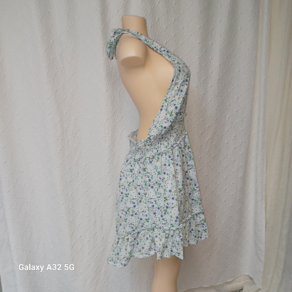 Aerie Women Dress Summer  Size L Blue Sequin Tiered Halter Dress - Picture 6 of 16